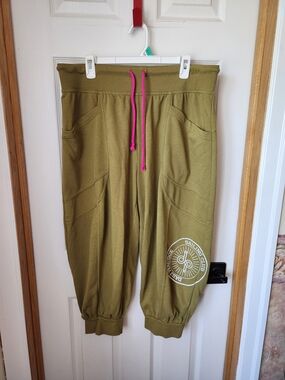 Olive Green Jogger Pants with Pink Drawcord